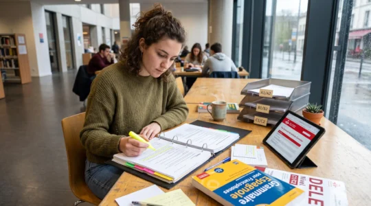 Étudiant analysant des ressources et des niveaux du cursus de l'Institut Cervantes pour choisir la bonne méthode d'apprentissage.